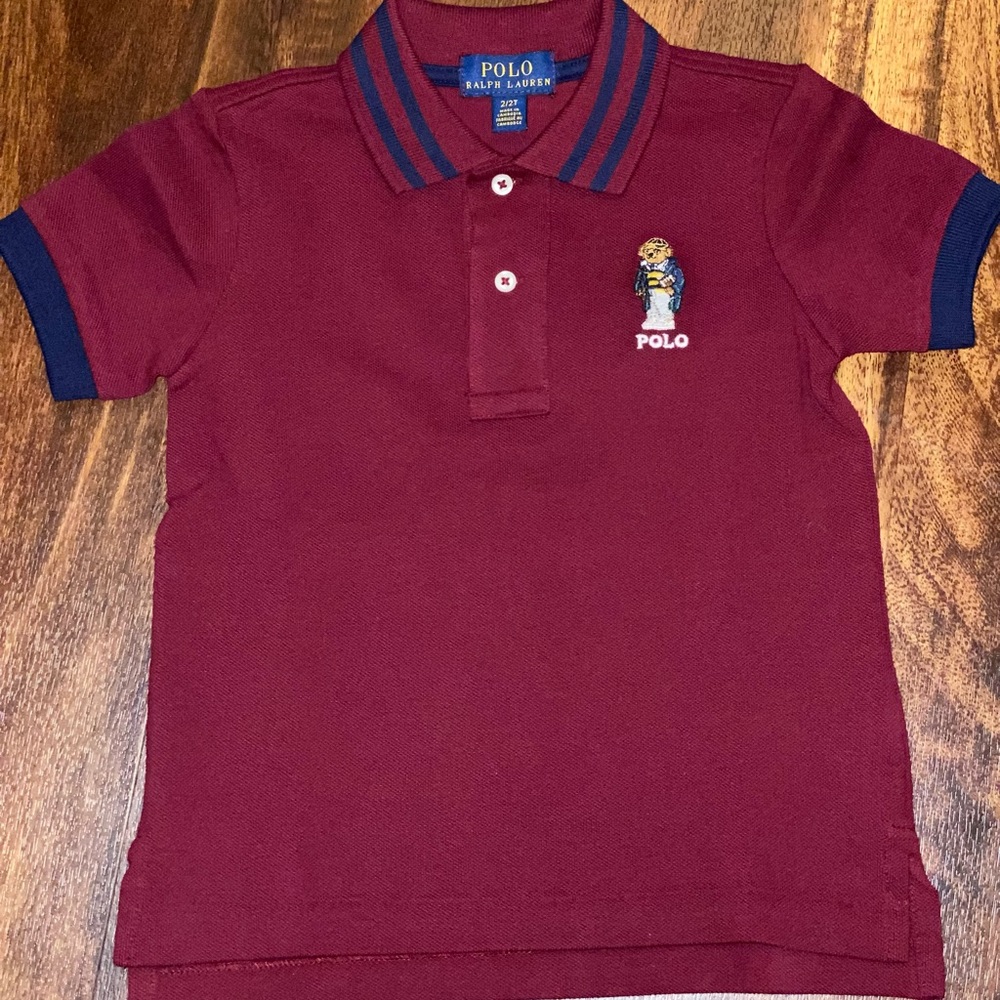 Boys Polo Ralph Lauren Burgundy Bear Polo
